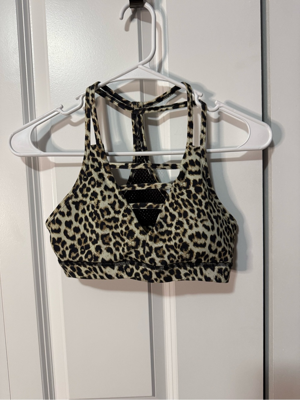 ZYIA Leopard Print Strappy Sports Bra - Black & Cream